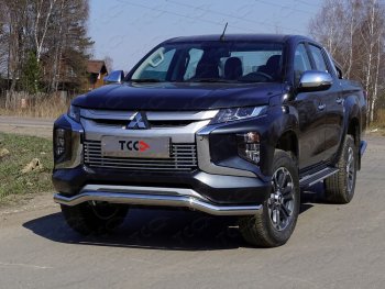 Защита переднего бампера волна d76,1 мм ТСС Тюнинг Mitsubishi L200  5 KK,KL (2018-2022) рестайлинг (нержавейка)