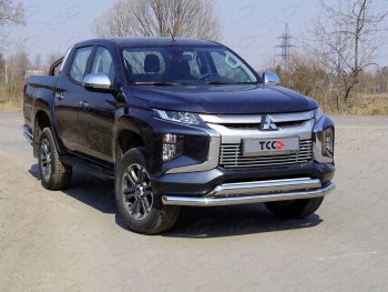 Защита передняя нижняя двойная 76,1*75 мм Тюнинг Mitsubishi L200  5 KK,KL (2018-2022) рестайлинг (нержавейка)