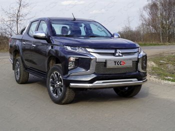 Защита переднего бампера нижняя овальная75*42 мм ТСС Тюнинг Mitsubishi L200  5 KK,KL (2018-2022) рестайлинг (нержавейка)