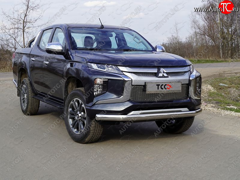 22 999 р. Защита переднего бампера нижняя овальная75*42 мм ТСС Тюнинг Mitsubishi L200 5 KK,KL рестайлинг (2018-2022) (нержавейка)  с доставкой в г. Майкоп