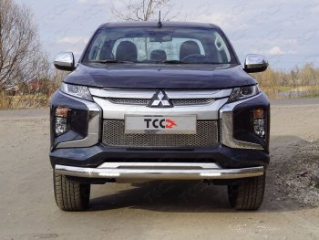 Защита передняя нижняя овальная с ДХО 75х42 мм ТСС Тюнинг Mitsubishi L200  5 KK,KL (2018-2022) рестайлинг (нержавейка)