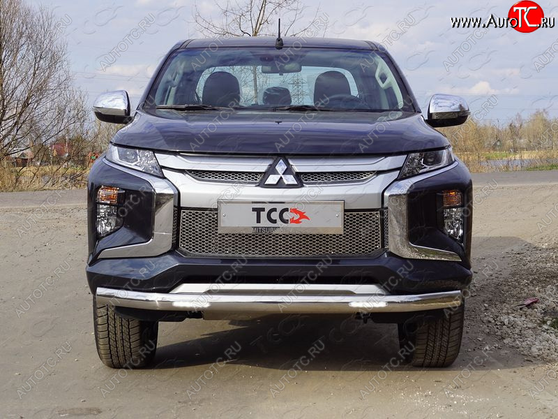 37 649 р. Защита передняя нижняя овальная с ДХО 75х42 мм ТСС Тюнинг Mitsubishi L200 5 KK,KL рестайлинг (2018-2022) (нержавейка)  с доставкой в г. Майкоп