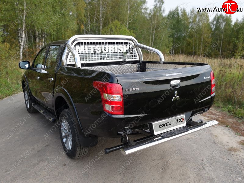 21 099 р. Защита задняя с накладкой (центральная 120х60 мм) ТСС Тюнинг Mitsubishi L200 5 KK,KL рестайлинг (2018-2022) (центральная)  с доставкой в г. Майкоп