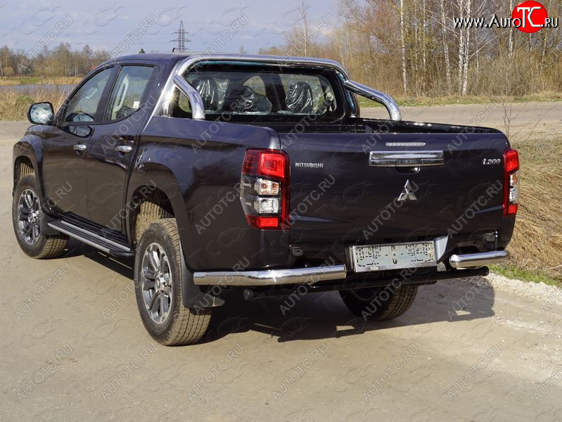 29 449 р. Защита задняя (уголки, нержавейка 76,1 мм, на автомобиль без бампера) ТСС Тюнинг Mitsubishi L200 5 KK,KL рестайлинг (2018-2022)  с доставкой в г. Майкоп
