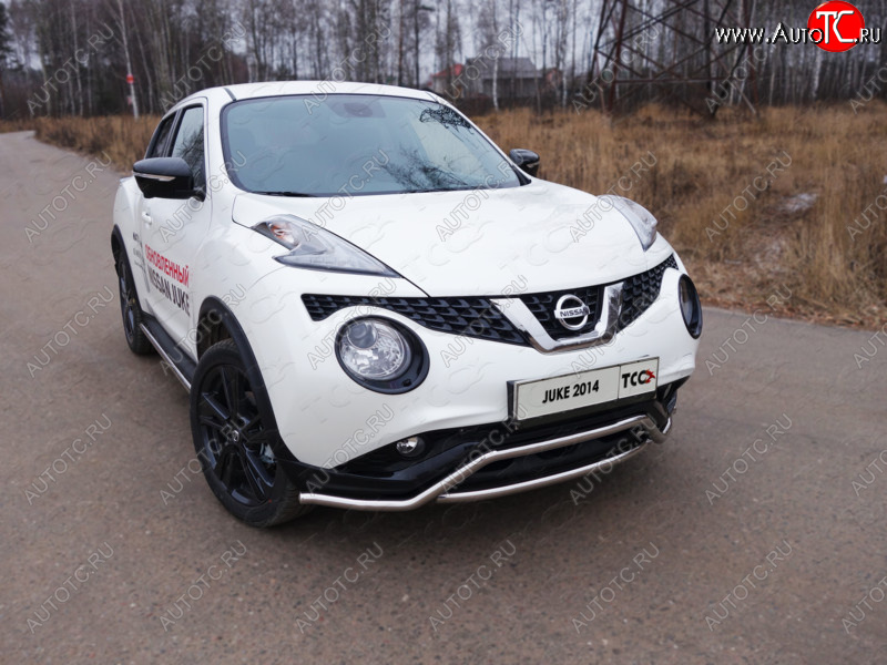 14 699 р. Защита переднего бампера кенгурин 42,4 мм ТСС Тюнинг Nissan Juke 1 YF15 рестайлинг (2014-2020) (нержавейка)  с доставкой в г. Майкоп