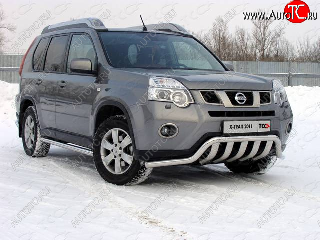 28 299 р. Защита переднего бампера нижняя 60,3*75 мм ТСС Тюнинг Nissan X-trail 2 T31 рестайлинг (2010-2015) (нержавейка)  с доставкой в г. Майкоп