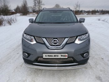 Защита переднего бампера нижняя овальная 75х42 мм ТСС Тюнинг Nissan X-trail  3 T32 (2013-2018) дорестайлинг (нержавейка)