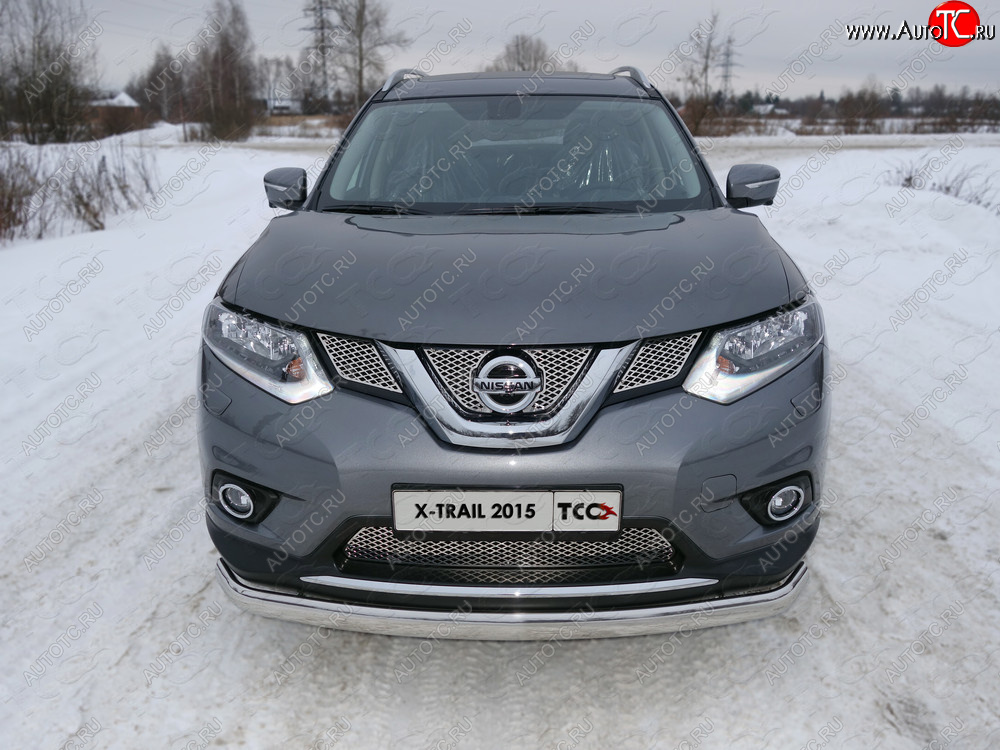 23 899 р. Защита переднего бампера нижняя овальная 75х42 мм ТСС Тюнинг  Nissan X-trail  3 T32 (2013-2018) дорестайлинг (нержавейка)  с доставкой в г. Майкоп
