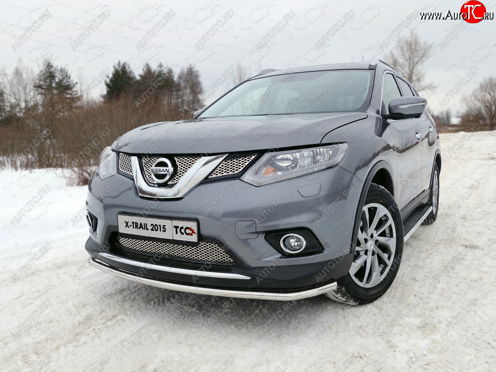 18 999 р. Защита переднего бампера нижняя 42,4 мм ТСС Тюнинг  Nissan X-trail  3 T32 (2013-2018) дорестайлинг (нержавейка)  с доставкой в г. Майкоп