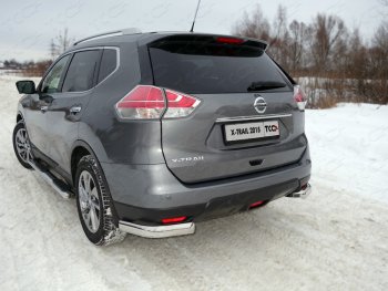 Защита задняя (уголки овальные, нержавейка 75х42 мм) ТСС Тюнинг Nissan X-trail 3 T32 дорестайлинг (2013-2018) (уголки овальные)