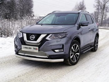 Защита переднего бампера нижняя овальная 75х42 мм ТСС Тюнинг Nissan X-trail  3 T32 (2017-2022) рестайлинг (нержавейка)