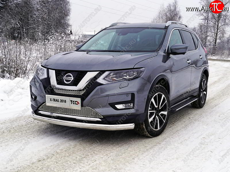 25 499 р. Защита переднего бампера нижняя овальная 75х42 мм ТСС Тюнинг  Nissan X-trail  3 T32 (2017-2022) рестайлинг (нержавейка)  с доставкой в г. Майкоп