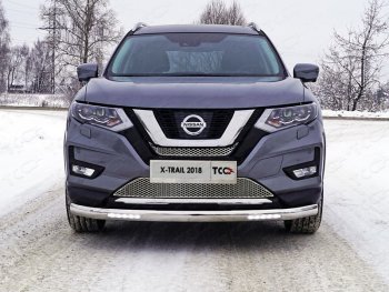 Защита передняя нижняя овальная с ДХО 75х42 мм ТСС Тюнинг Nissan X-trail  3 T32 (2017-2022) рестайлинг (нержавейка)