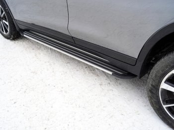 Пороги алюминиевые Slim Line ТСС Тюнинг Nissan X-trail  3 T32 (2017-2022) рестайлинг (Silver)