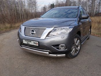 Защита передняя нижняя овальная двойная 75х75 мм ТСС Тюнинг Nissan Pathfinder  R52 (2012-2017) дорестайлинг (нержавейка)