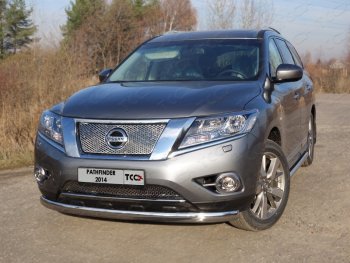 Защита переднего бампера нижняя овальная 75х42 мм ТСС Тюнинг Nissan Pathfinder  R52 (2012-2017) дорестайлинг (нержавейка)