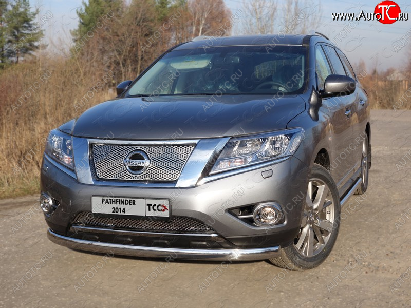 23 899 р. Защита переднего бампера нижняя овальная 75х42 мм ТСС Тюнинг Nissan Pathfinder R52 дорестайлинг (2012-2017) (нержавейка)  с доставкой в г. Майкоп