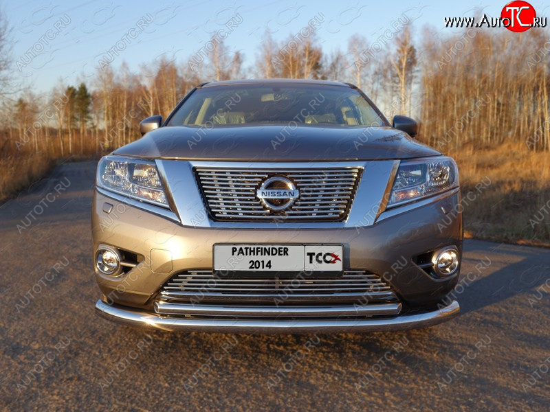 7 349 р. Нижняя декоративная вставка в бампер ТСС Тюнинг  Nissan Pathfinder  R52 (2012-2017) дорестайлинг (d 12 мм)  с доставкой в г. Майкоп