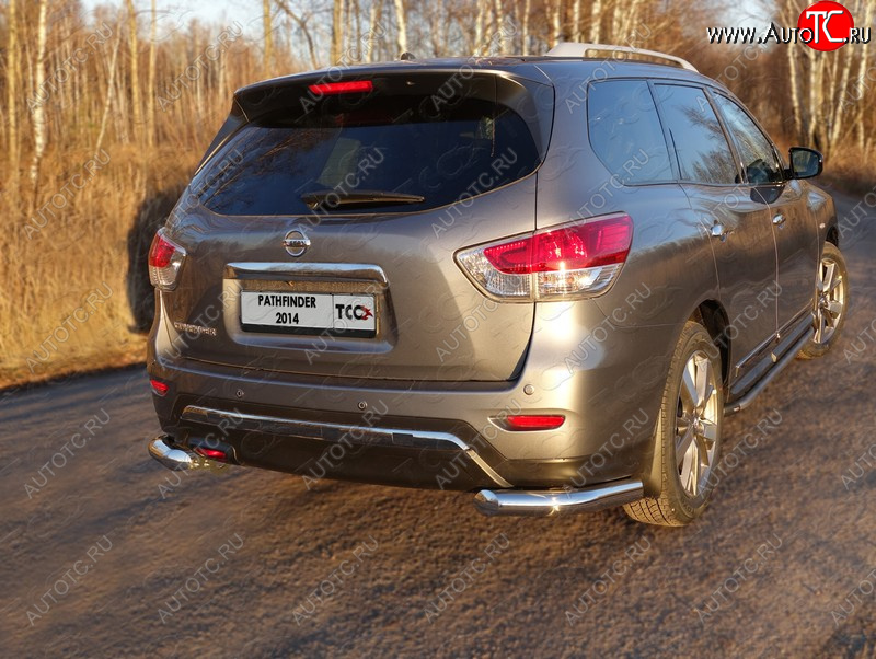 23 549 р. Защита задняя (уголки, нержавейка 76,1 мм) ТСС Тюнинг  Nissan Pathfinder  R52 (2012-2017) дорестайлинг  с доставкой в г. Майкоп