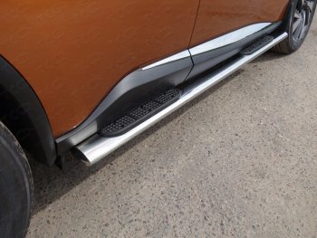 Пороги овальные с накладкой 120х60 мм, ТСС Тюнинг Nissan Murano  3 Z52 (2015-2022) дорестайлинг (серые)