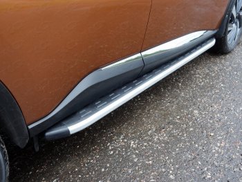 Пороги алюминиевые с пластиковой накладкой ТСС Тюнинг Nissan Murano  3 Z52 (2015-2022) дорестайлинг (серые)