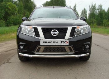 Защита переднего бампера нижняя с ходовыми огнями 60,3 мм ТСС Тюнинг Nissan Terrano D10 дорестайлинг (2013-2016) (нержавейка)
