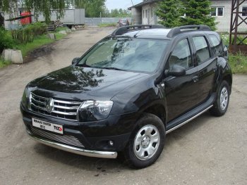 Защита переднего бампера овальная длинная 75*42 мм ТСС Тюнинг Renault Duster  HS (2010-2015) дорестайлинг (нержавейка)