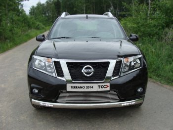 Защита передняя нижняя овальная длинная с ДХО 75х42 мм ТСС Тюнинг Renault Duster  HS (2010-2015) дорестайлинг (нержавейка)