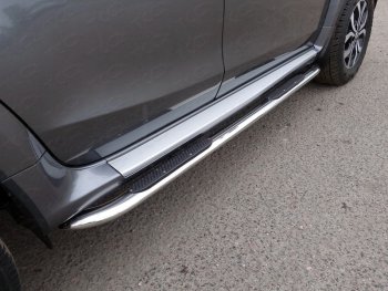 Пороги овальные с накладкой 120х60 мм, ТСС Тюнинг Renault Duster  HS (2010-2015) дорестайлинг (серые)