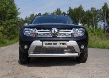 Защита переднего бампера нижняя овальная 75х42 мм ТСС Тюнинг Renault Duster  HS (2015-2021) рестайлинг (нержавейка)