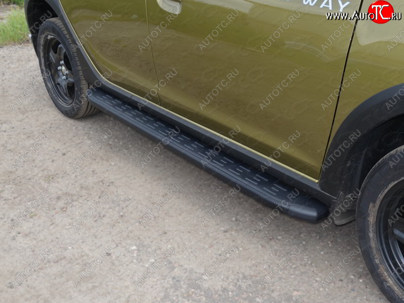 21 999 р. Пороги алюминиевые с пластиковой накладкой ТСС Тюнинг  Renault Sandero Stepway  (B8) (2014-2018) дорестайлинг (карбон черные)  с доставкой в г. Майкоп