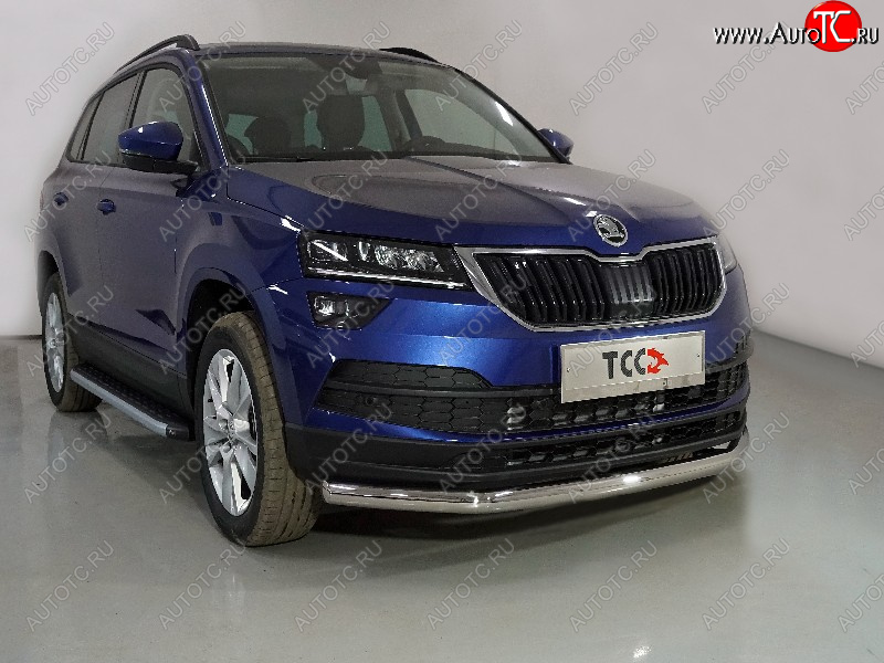 17 099 р. Защита переднего бампера нижняя d60,3 мм ТСС Тюнинг  Skoda Karoq  NU7 (2020-2025) рестайлинг (нержавейка)  с доставкой в г. Майкоп
