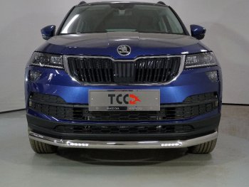 Защита переднего бампера нижняя с ДХО 60,3 мм ТСС Тюнинг Skoda Karoq  NU7 (2020-2025) рестайлинг (нержавейка)