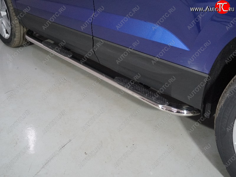 31 399 р. Пороги овальные гнутые с накладкой 75х42 мм ТСС Тюнинг  Skoda Karoq  NU7 (2020-2025) рестайлинг (серые)  с доставкой в г. Майкоп
