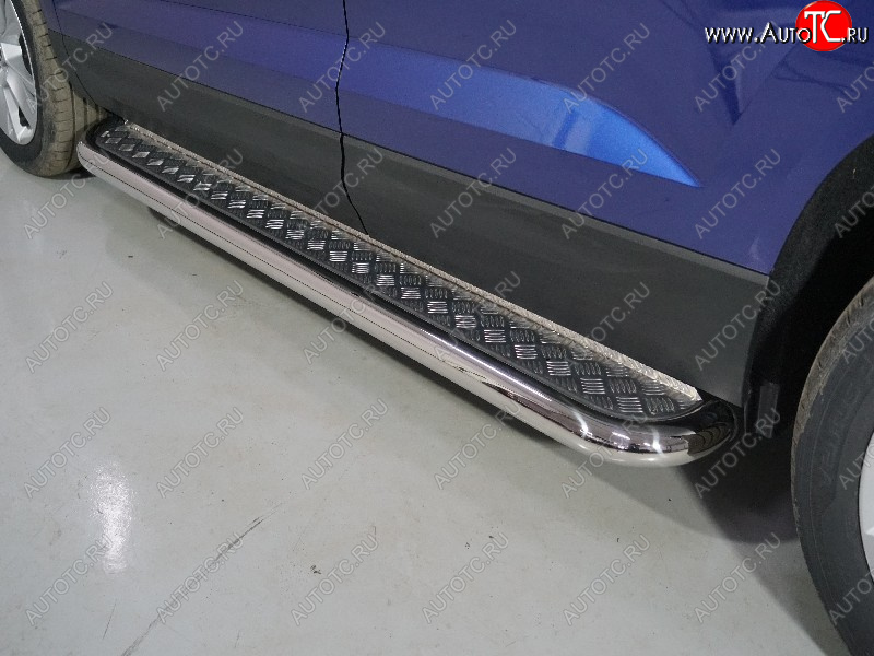31 999 р. Пороги с площадкой 60,3 мм ТСС Тюнинг  Skoda Karoq  NU7 (2020-2025) рестайлинг (серые)  с доставкой в г. Майкоп