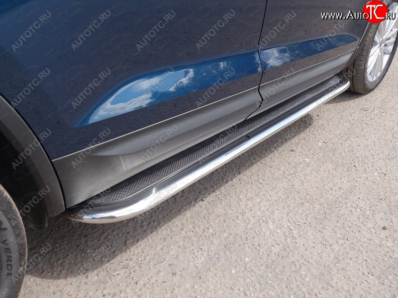 44 999 р. Пороги с площадкой 75х42 мм ТСС Тюнинг  Skoda Kodiaq  NU7 (2017-2021) дорестайлинг (нержавейка)  с доставкой в г. Майкоп