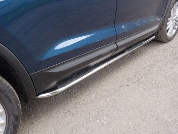 Пороги овальные гнутые с накладкой 75х42 мм ТСС Тюнинг Skoda Kodiaq  NU7 (2017-2021) дорестайлинг (серые)