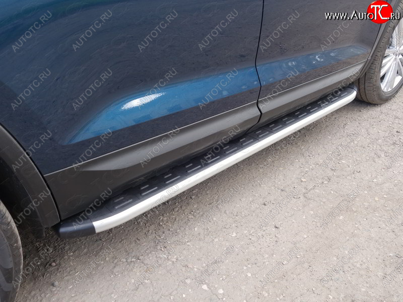 20 599 р. Пороги алюминиевые с пластиковой накладкой ТСС Тюнинг  Skoda Kodiaq  NU7 (2017-2021) дорестайлинг (серые)  с доставкой в г. Майкоп