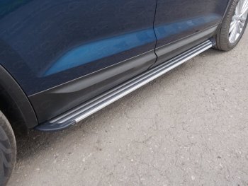 Пороги алюминиевые, ТСС Тюнинг Skoda Kodiaq  NU7 (2017-2021) дорестайлинг (Slim Line Silver)