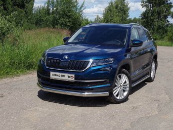 Защита переднего бампера нижняя овальная 75х42 мм ТСС Тюнинг Skoda Kodiaq  NU7 (2017-2021) дорестайлинг (нержавейка)