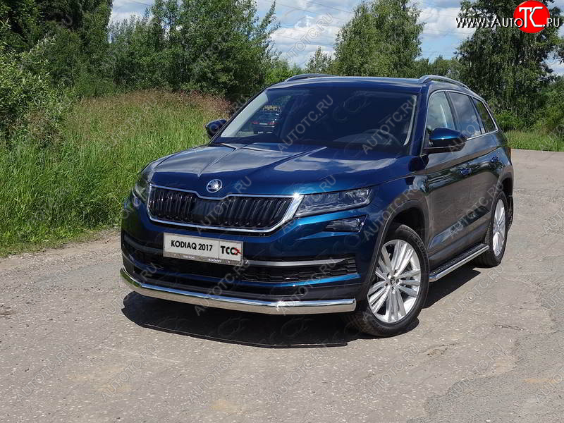 20 699 р. Защита переднего бампера нижняя овальная 75х42 мм ТСС Тюнинг Skoda Kodiaq NU7 дорестайлинг (2017-2021) (нержавейка)  с доставкой в г. Майкоп