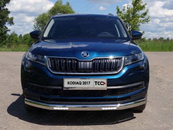 Защита переднего бампера нижняя овальная с ДХО 75х42 мм ТСС Тюнинг Skoda Kodiaq  NU7 (2017-2021) дорестайлинг (нержавейка)