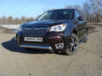 Защита переднего бампера овальная короткая 75х42 мм ТСС тюнинг Subaru Forester SJ дорестайлинг (2012-2016) (нержавейка)