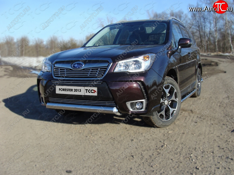 17 299 р. Защита переднего бампера овальная короткая 75х42 мм ТСС тюнинг  Subaru Forester  SJ (2012-2016) дорестайлинг (нержавейка)  с доставкой в г. Майкоп