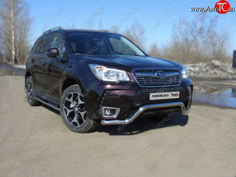 18 999 р. Защита переднего бампера кенгурин 60,3 мм ТСС Тюнинг  Subaru Forester  SJ (2012-2016) дорестайлинг (нержавейка)  с доставкой в г. Майкоп
