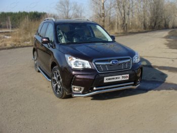Защита переднего бампера нижняя двойная 60,3*42,4 мм спорт ТСС Тюнинг Subaru Forester SJ дорестайлинг (2012-2016) (нержавейка)