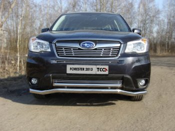 Защита переднего бампера нижняя двойная 60,3*42,4 мм ТСС Тюнинг Subaru Forester SJ дорестайлинг (2012-2016) (нержавейка)