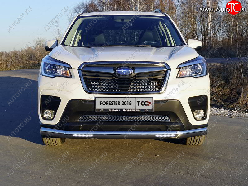 43 999 р. Защита передняя нижняя овальная с ДХО 75х42 мм ТСС Тюнинг  Subaru Forester  SK/S14 (2018-2021) дорестайлинг (нержавейка)  с доставкой в г. Майкоп