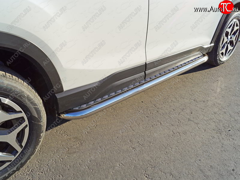 34 799 р. Пороги с площадкой 60,3 мм ТСС Тюнинг  Subaru Forester  SK/S14 (2018-2021) дорестайлинг (серые)  с доставкой в г. Майкоп