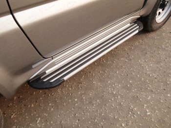 Пороги алюминиевые Slim Line ТСС Тюнинг Suzuki Jimny  JB23/JB43 (2012-2018) 2-ой рестайлинг (Silver)